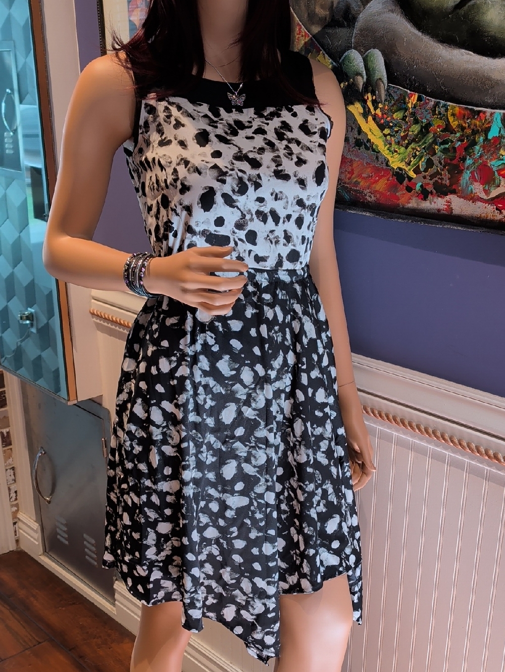 Simply Vera Vera Wang Black & White Printed Sleeveless A-Line Dress